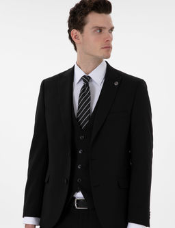 Siyah Extra Slim Fit Yelekli Tak_m Elbise