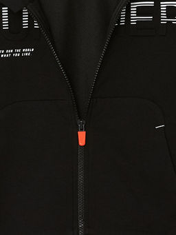 Kap??onlu Bask?l? Uzun Kollu Erkek ?ocuk Fermuarl? Sweatshirt