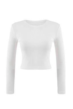 Siyah-Beyaz 2li Paket Fitted/Vucuda Oturan Bisiklet Yaka Crop Fitilli Esnek Orme Bluz TWOAW22BZ0331