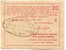 Банкнота 20 геллеров 1920 года Австрия  Фёлькермаркт(нотгельд)