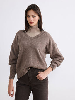 V Yaka Oversize Kad?n Triko Kazak