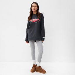 Свитшот женский удлинённый с начёсом MIST Cozy style, цвет графит, размер 44