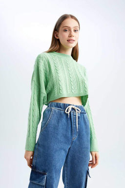 Укороченный вязаный свитер с вырезом лодочка Cool Relax Fit - Defacto фото 4