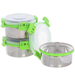 Набор Ланч-бокс 3шт 10*6см из нержавеющей стали с пластиковой крышкой в чехле