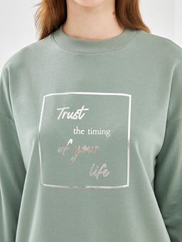 Bisiklet Yaka Bask?l? Kad?n Sweatshirt Tunik