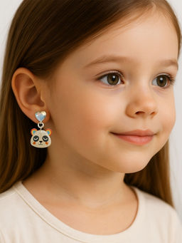 Цена за 2 шт. Серьги-клипсы детские «Выбражулька» панда с сердцем кристалл, цветные