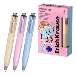 Цена за 12 шт. Ручка шариковая автоматическая ErichKrause Poсket Pen Matic&Grip Yummy 0.5, цвет чернил синий (в коробке по 12 шт.)