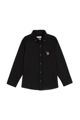 Черная базовая рубашка с длинным рукавом для мальчика