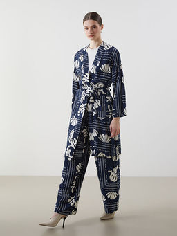 ?al Yaka Desenli Oversize Kad?n Kimono