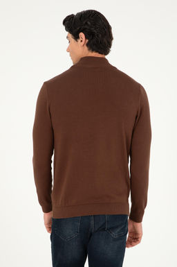 Erkek Slim Fit Yar_m Bo_azl_ Kahverengi Basic Kazak