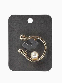 Брошь «Подкова», с бусиной №10, цвет белый в золоте