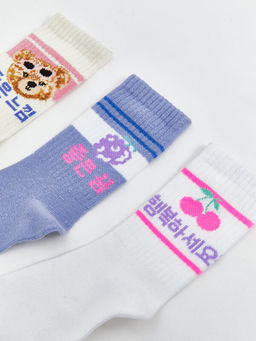 Desenli K?z ?ocuk Soket ?orap 3l?