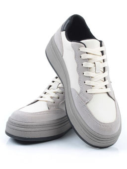 03-YE475-2 BEIGE/GREY Кроссовки женские (натуральная кожа)
