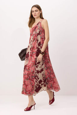 Cok Renkli Cicekli Rahat Kesim Sifon Astarl? Maxi Dokuma Elbise TWOSS26EL00530