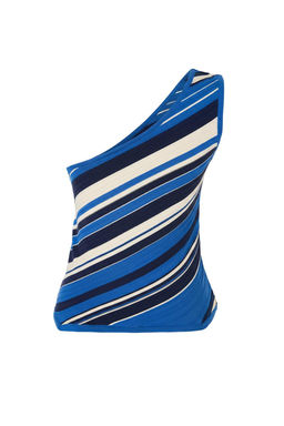 Mavi Asimetrik Yaka Fitted Renk Bloklu Crop Triko Ince Bluz TWOSS26BZ00301