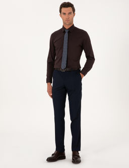 Koyu Kahverengi Slim Fit Non Iron Klasik G_mlek - Cacharel фото 4