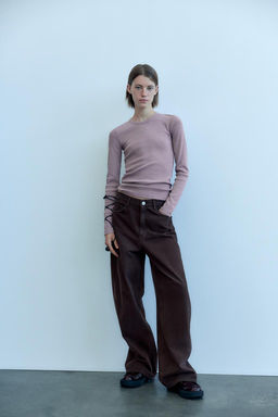 LONG SLEEVE WASHED EFFECT RIBBED T-SHIRT - Zara фото 20
