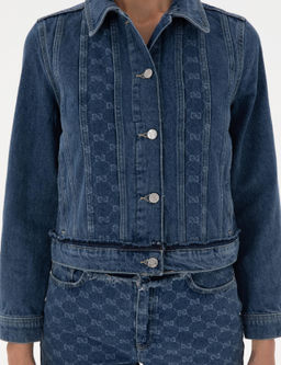 Koyu Mavi Crop Top Jean Ceket - Pierre cardin фото 6