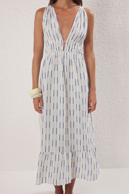 Trendyolmilla Siyah Cizgi Desenli Maxi Dokuma Plaj Elbise TBESS25EL00108 фото 3