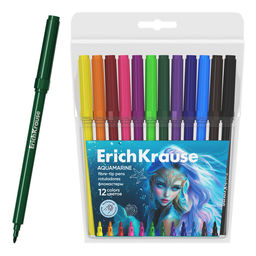 Фломастеры ErichKrause "Aquamarine" 12цв. в ПВХ уп. (65184) смываемые