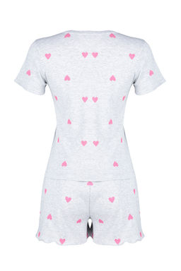 Trendyolmilla Gri Melanj Kalpli Slogan Bask?l? Lastikli Fitilli Sortlu Orme Pijama Tak?m? THMSS24PT00220  фото 13