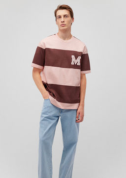 M Bask?l? Cizgili Tisort