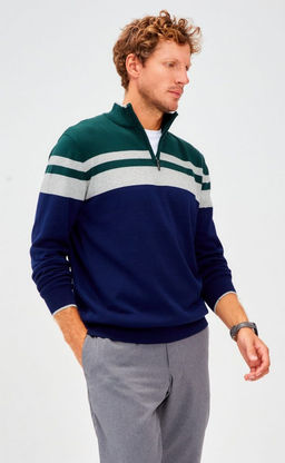 Джемпер мужской в полоску с воротником-стойкой на молнии F221-15-831 сине-зелёный - Fine joyce фото 3