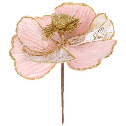 Цена за 2шт. Украшение новогоднее "Пуансеттия - Нежность" 15 см, Розовый/Золото