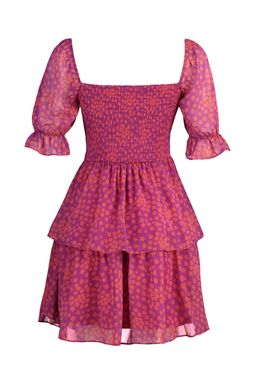 Cok Renkli Cicekli Etegi Volanl? Skater/Belden Ac?lan Sifon Mini Astarl? Dokuma Elbise TWOSS22EL2772