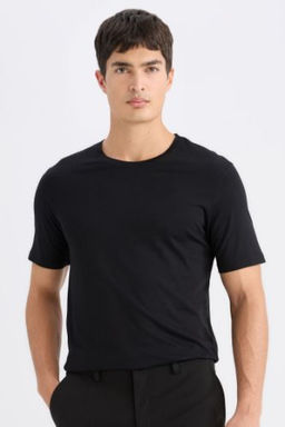 Slim Fit Dar Kesim Bisiklet Yaka K?sa Kollu Basic Duz Tisort