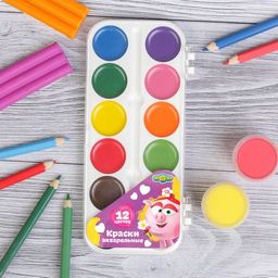 Акварель 12 цветов Смешарики, карамельная, без кисти