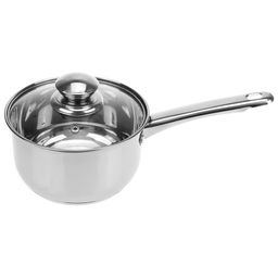 Ковш из нержавеющей стали Greta 1л, д15,5см, h11см, s0,4мм, дно s1,3мм, длина 30,5см, стеклянная крышка, Appetite (Китай) Подходит для всех видов плит, включая индукционную. - Домашняя мода фото 2