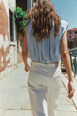 CAMISA CORTA RAYAS HOMBRERAS / Azul / Blanco