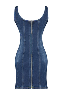 TRENDYOLMILLA Mavi Dikis Detayl? Fitted/Vucuda Oturan Mini Denim Elbise TWOSS24EL00284  фото 14