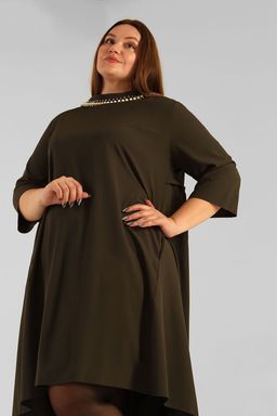 Платье свободное нарядное с жемчугом - Almond фото 6