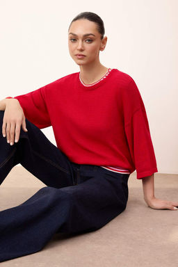 Wardrobe Essentials K?rm?z? Bisiklet Yaka Triko Bluz TWOSS26BZ00136