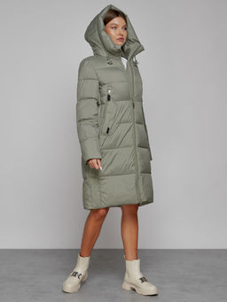Пальто утепленное с капюшоном зимнее женское зеленого цвета 51155Z - MaxRita фото 7