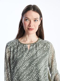 Bisiklet Yaka Desenli Uzun Kollu Kad?n Bluz