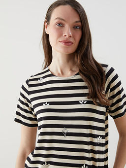 Bisiklet Yaka ?izgili Kad?n Bluz