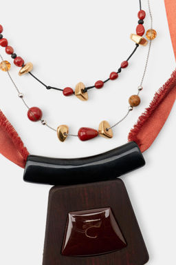 PACK 2 COLLARES TEJIDO PIEDRA ABALORIOS / Marr?n - Zara фото 3