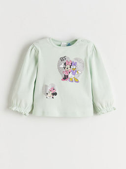 Bisiklet Yaka Minnie Mouse Bask?l? K?z Bebek Ti??rt ve Tayt