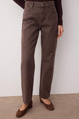 Kahverengi Vintage Y?kama Yuksek Bel Duz Paca Straight Jeans TWOAW26JE00127 - Trendyolmilla фото 3