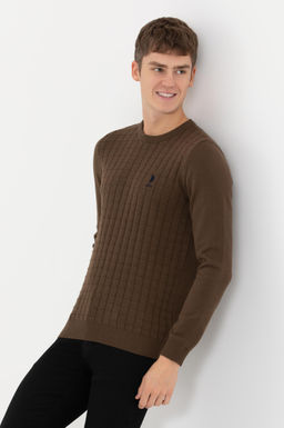 U. S. Polo Assn Мужской вязаный свитер кокосового цвета с круглым вырезом - U.s. polo assn фото 3