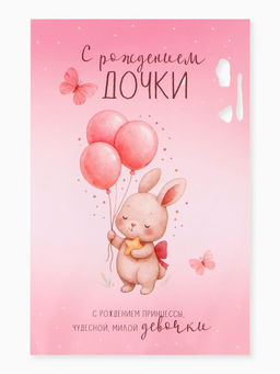 Цена за 10 шт. Открытка поздравительная с карманом для денег «С рождением дочки», 19×29 см