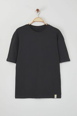 TRENDYOL MAN Limited Edition Antrasit Oversize/Genis Kesim Etiket Islemeli Dokulu Tok T-shirt TMNSS23TS00074 - Trendyolmilla фото 9