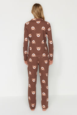 Trendyolmilla Ekru %100 Pamuklu Ay?c?kl? Gomlek-Pantolon Orme Pijama Tak?m? THMAW24PT00002 фото 6