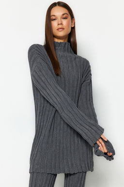 Antrasit Fitilli Pantolon Y?rtmac Detayl? Triko Alt-Ust Tak?m TWOAW24AU00013 - Trendyolmilla фото 3