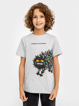 Футболка для мальчиков светло-серая с печатью