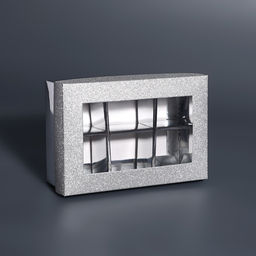 Цена за 5 шт. Коробка подарочная для 6 конфет серебро глиттер, с окном, 12×8.5×4 см