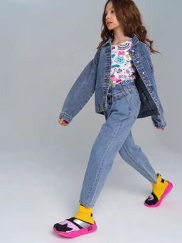 PlayToday / Брюки текстильные джинсовые для девочек  фото 3